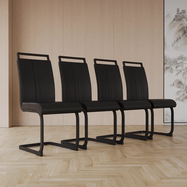 Main image of Dining Chairs, Faux Leather High Back Upholstered Side Chair with Shaped Tube Black Metal Legs for Dining Kitchen