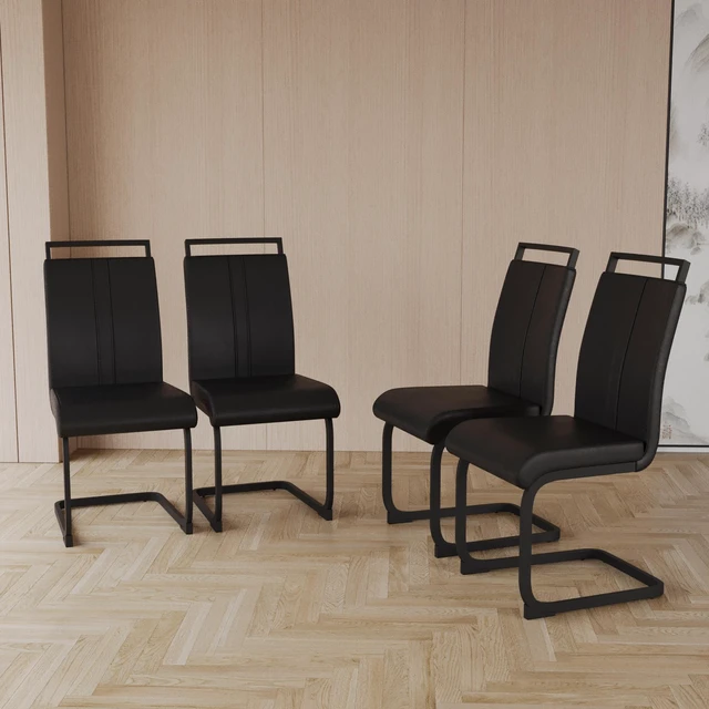 Alt view image 4 of 7 - Dining Chairs, Faux Leather High Back Upholstered Side Chair with Shaped Tube Black Metal Legs for Dining Kitchen