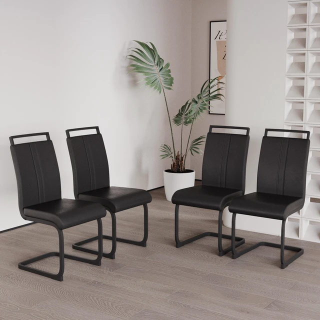 Alt view image 3 of 7 - Dining Chairs, Faux Leather High Back Upholstered Side Chair with Shaped Tube Black Metal Legs for Dining Kitchen