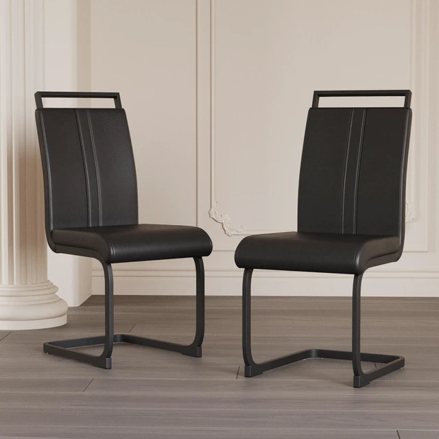Alt view image 7 of 7 - Dining Chairs, Faux Leather High Back Upholstered Side Chair with Shaped Tube Black Metal Legs for Dining Kitchen