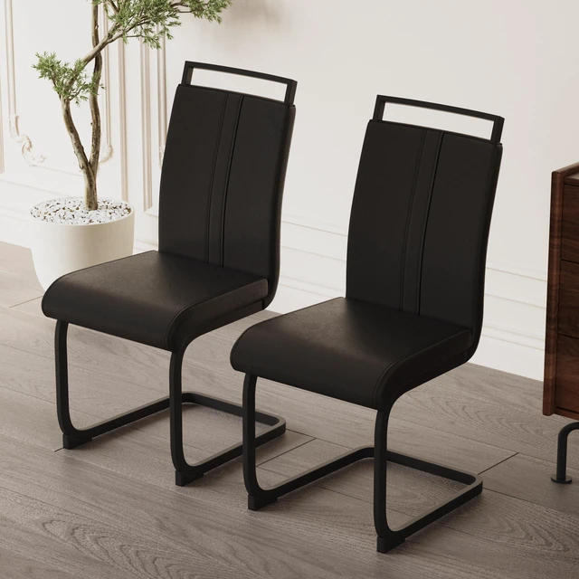 Alt view image 5 of 7 - Dining Chairs, Faux Leather High Back Upholstered Side Chair with Shaped Tube Black Metal Legs for Dining Kitchen