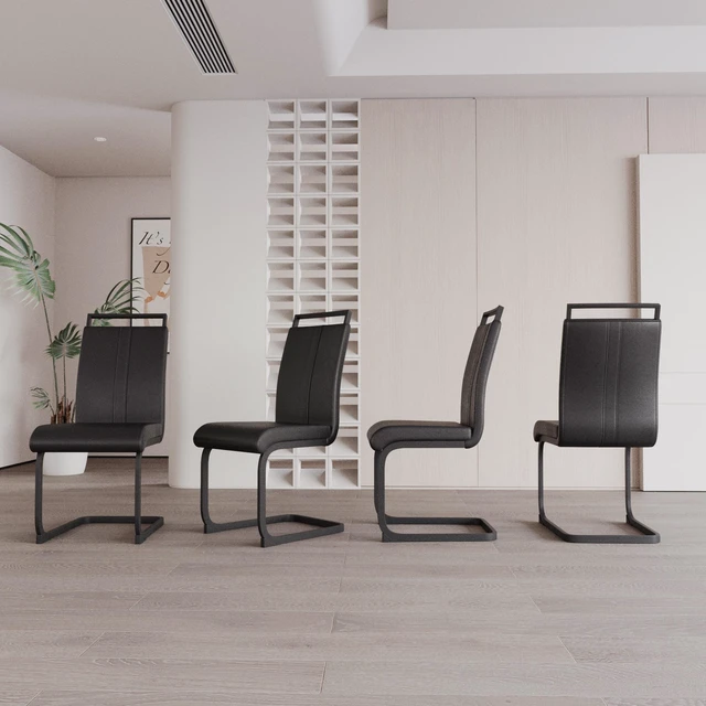 Alt view image 2 of 7 - Dining Chairs, Faux Leather High Back Upholstered Side Chair with Shaped Tube Black Metal Legs for Dining Kitchen