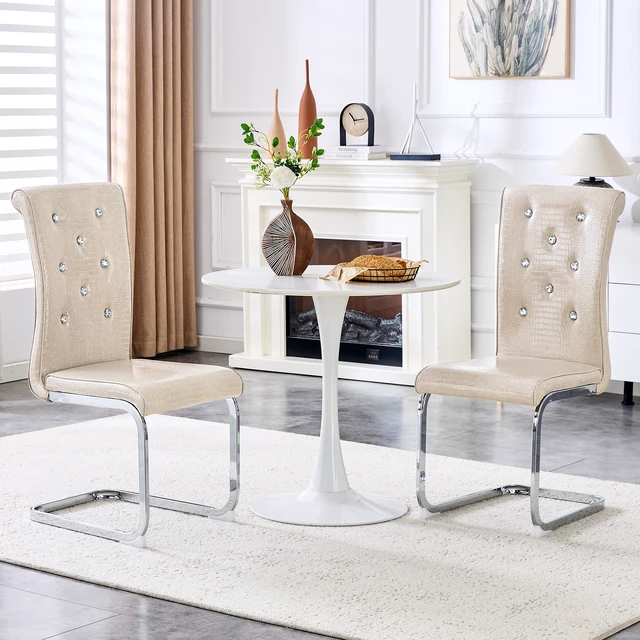 Alt view image 3 of 7 - Set, Retro Alligator Skin Upholstered Dining Chairs with Crystal Buckle Design and Faux Leather Design Touch Elegance