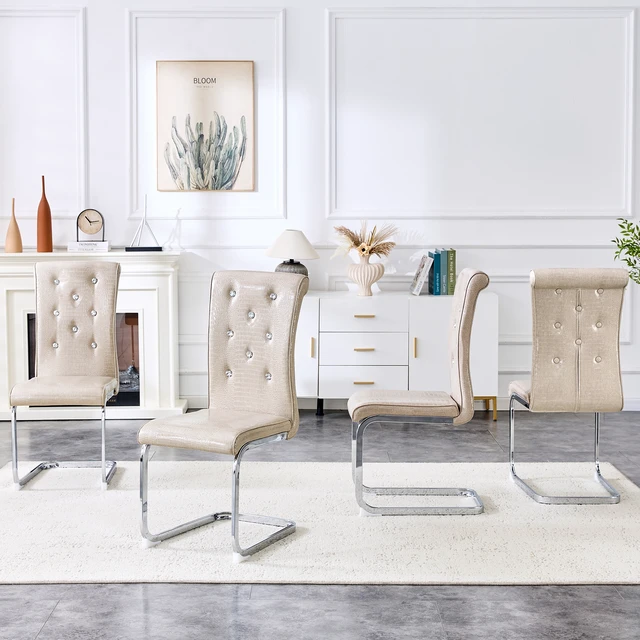 Alt view image 4 of 7 - Set, Retro Alligator Skin Upholstered Dining Chairs with Crystal Buckle Design and Faux Leather Design Touch Elegance