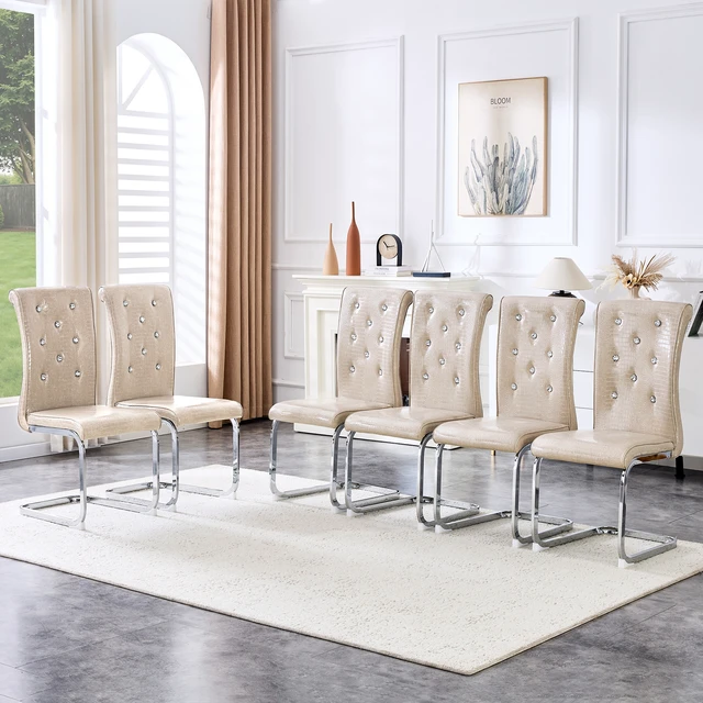 Alt view image 5 of 7 - Set, Retro Alligator Skin Upholstered Dining Chairs with Crystal Buckle Design and Faux Leather Design Touch Elegance