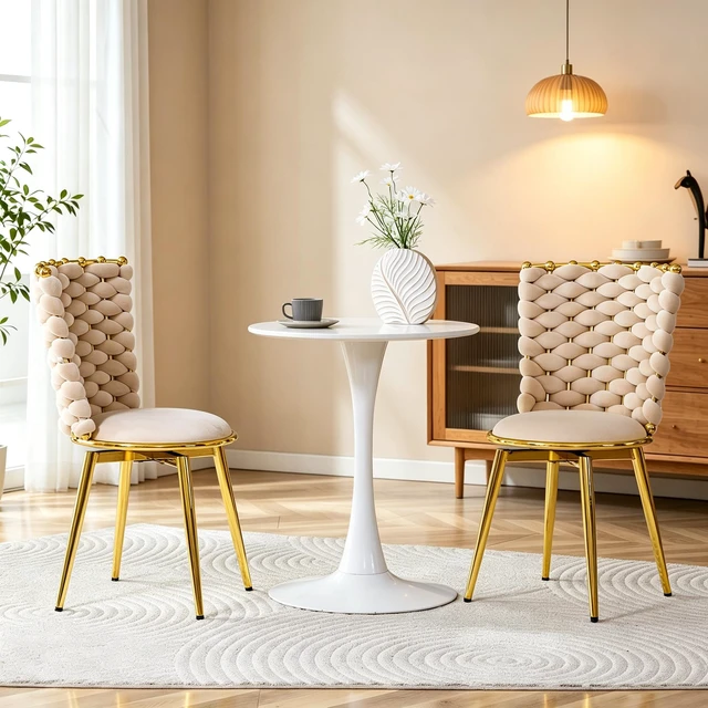 Alt view image 3 of 7 - Set Velvet Swivel Dining Chairs, Degree Rotating Upholstered Chairs with Woven Rope Backrest Cushioned Seat and Gold