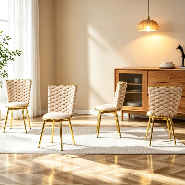 Alt view image 6 of 7 - Set Velvet Swivel Dining Chairs, Degree Rotating Upholstered Chairs with Woven Rope Backrest Cushioned Seat and Gold
