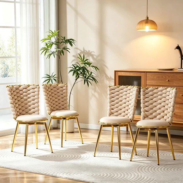 Alt view image 5 of 7 - Set Velvet Swivel Dining Chairs, Degree Rotating Upholstered Chairs with Woven Rope Backrest Cushioned Seat and Gold