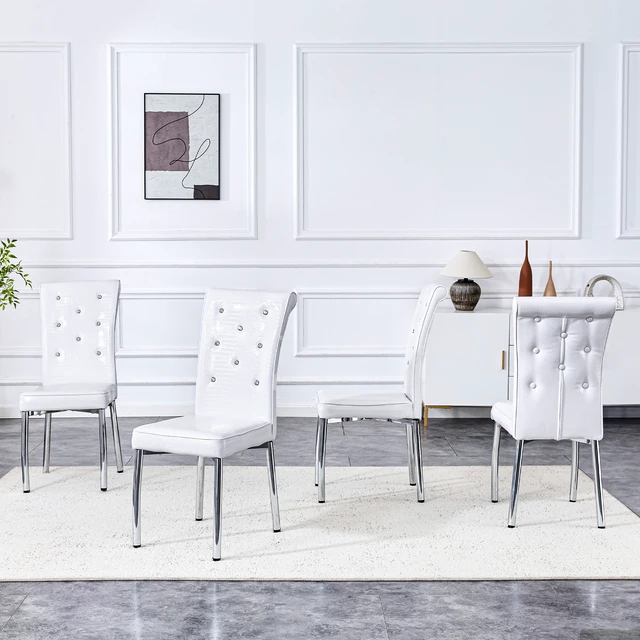 Alt view image 3 of 7 - Set, Retro Alligator Skin Upholstered Dining Chairs with Crystal Buckle Design and Faux Leather Design Touch Elegance