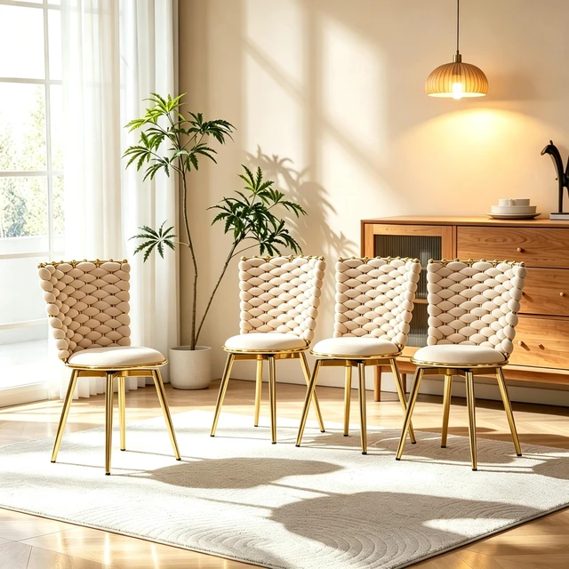 Alt view image 4 of 7 - Set Velvet Swivel Dining Chairs, Degree Rotating Upholstered Chairs with Woven Rope Backrest Cushioned Seat and Gold