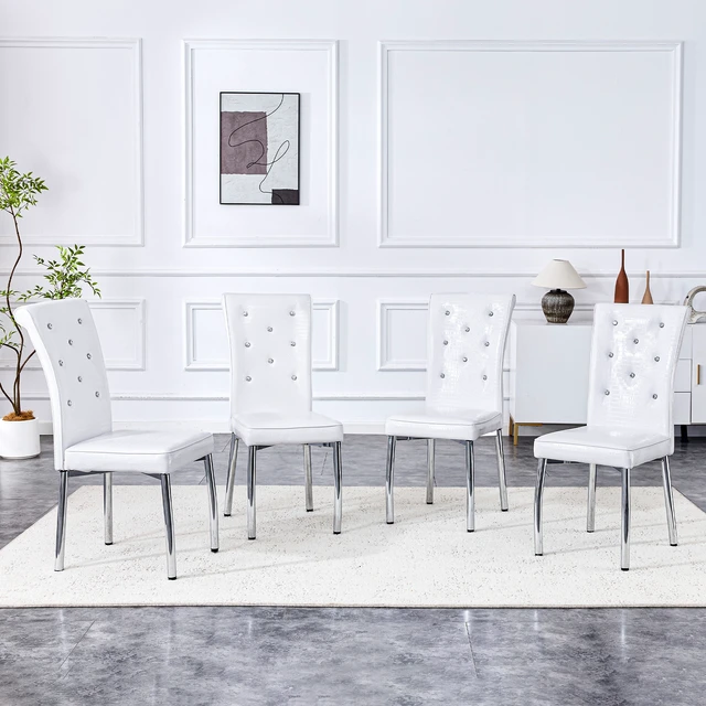 Alt view image 2 of 7 - Set, Retro Alligator Skin Upholstered Dining Chairs with Crystal Buckle Design and Faux Leather Design Touch Elegance
