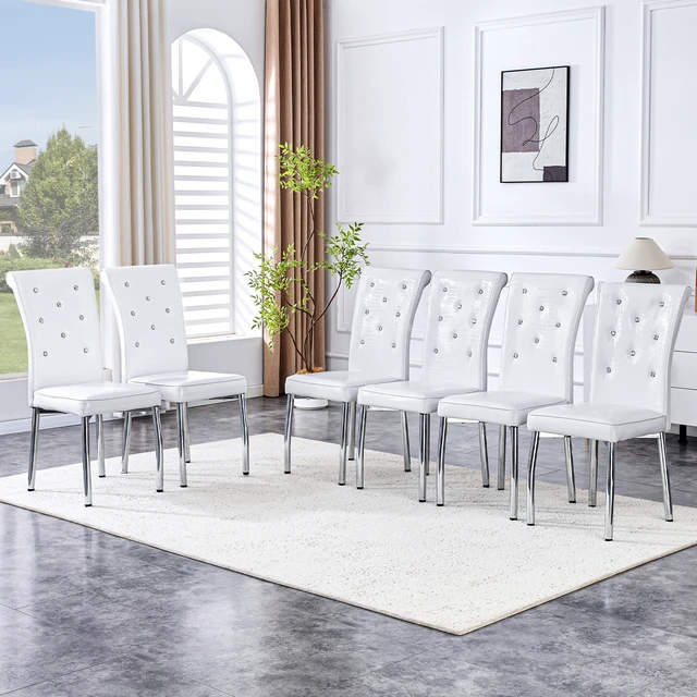 Alt view image 4 of 7 - Set, Retro Alligator Skin Upholstered Dining Chairs with Crystal Buckle Design and Faux Leather Design Touch Elegance