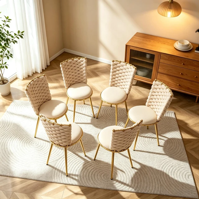Alt view image 7 of 7 - Set Velvet Swivel Dining Chairs, Degree Rotating Upholstered Chairs with Woven Rope Backrest Cushioned Seat and Gold