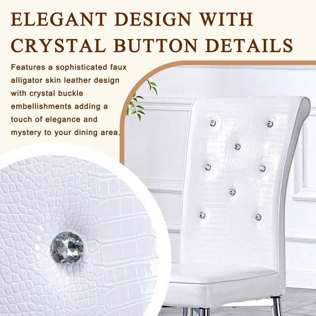 Alt view image 5 of 7 - Set, Retro Alligator Skin Upholstered Dining Chairs with Crystal Buckle Design and Faux Leather Design Touch Elegance