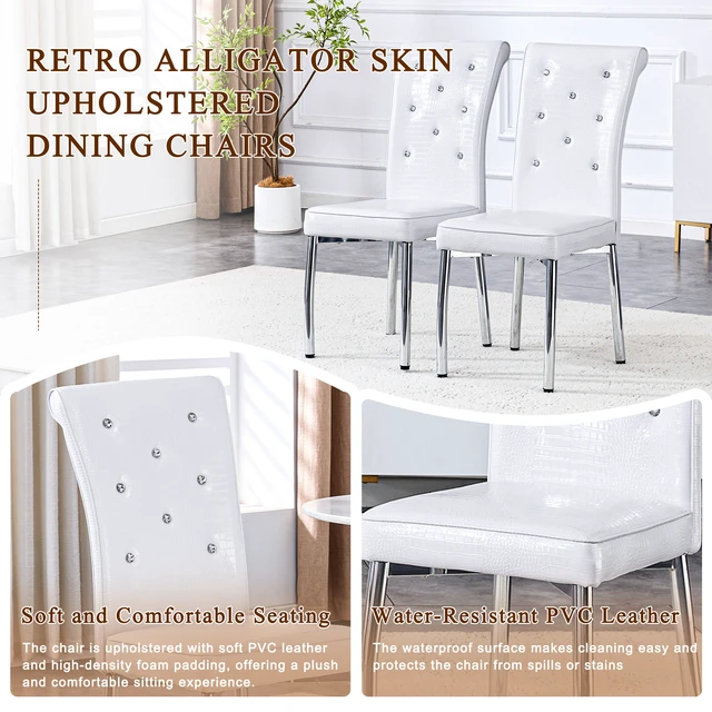 Alt view image 7 of 7 - Set, Retro Alligator Skin Upholstered Dining Chairs with Crystal Buckle Design and Faux Leather Design Touch Elegance