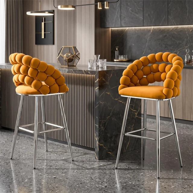 Main image of Bubble Bar Stools Set, Cloud Padded Counter Height Bar Chairs with Chrome Metal Legs Upholstered Velvet Bubble Back