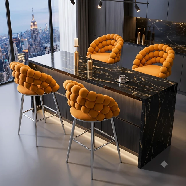 Alt view image 7 of 7 - Bubble Bar Stools Set, Cloud Padded Counter Height Bar Chairs with Chrome Metal Legs Upholstered Velvet Bubble Back