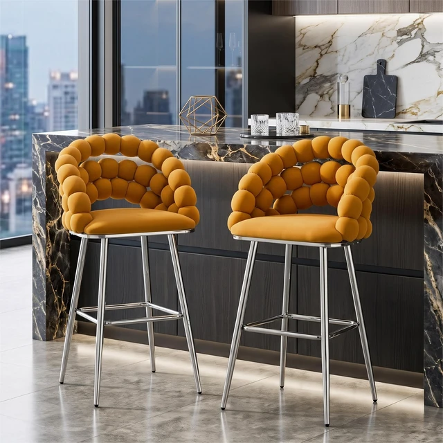 Alt view image 6 of 7 - Bubble Bar Stools Set, Cloud Padded Counter Height Bar Chairs with Chrome Metal Legs Upholstered Velvet Bubble Back