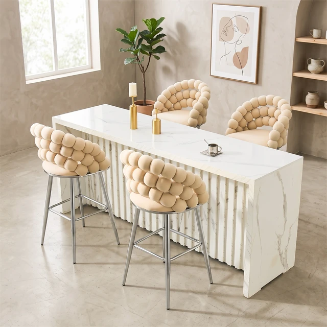 Alt view image 7 of 7 - Bubble Bar Stools Set, Cloud Padded Counter Height Bar Chairs with Chrome Metal Legs Upholstered Velvet Bubble Back