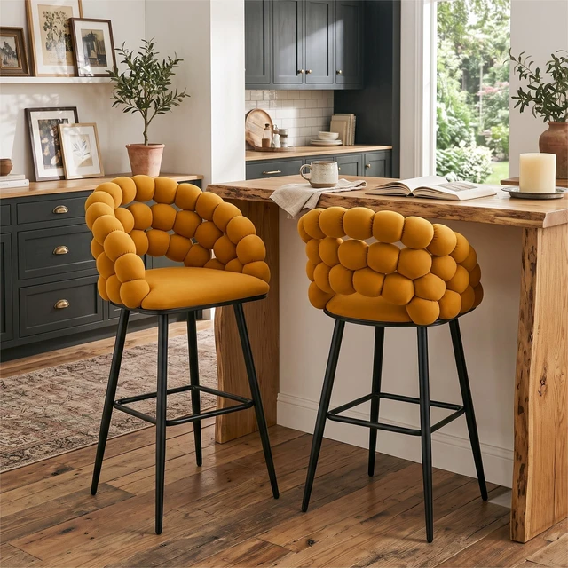 Main image of Bubble Counter Height Bar Stools Set, Velvet Cloud Bubble Back Bar Chairs with Black Metal Legs Upholstered Padded