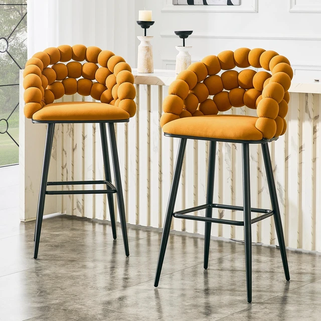 Alt view image 3 of 7 - Bubble Counter Height Bar Stools Set, Velvet Cloud Bubble Back Bar Chairs with Black Metal Legs Upholstered Padded