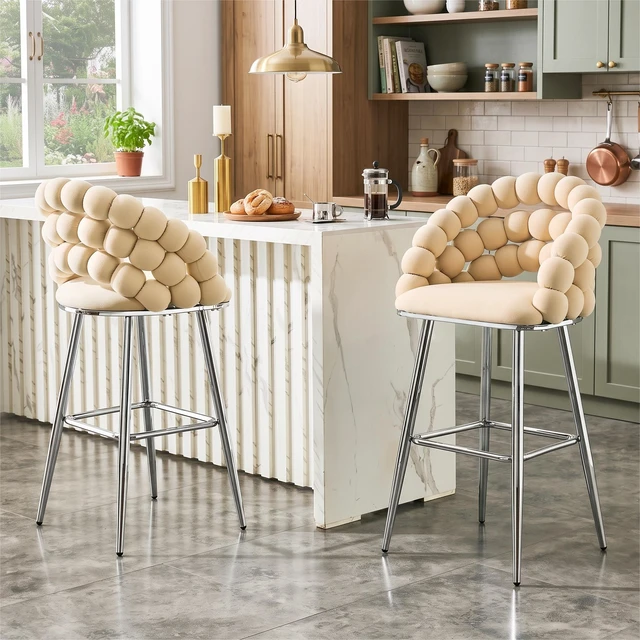 Main image of Bubble Bar Stools Set, Cloud Padded Counter Height Bar Chairs with Chrome Metal Legs Upholstered Velvet Bubble Back