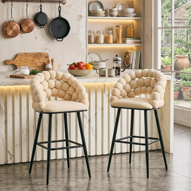 Main image of Bubble Counter Height Bar Stools Set, Velvet Cloud Bubble Back Bar Chairs with Black Metal Legs Upholstered Padded