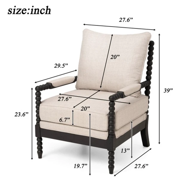 Alt view image 2 of 7 - Rubber Accent Chair, Upholstered Fabric Leisure Chair with High Resilience Sponge Living for Reading Nook Solid Wood