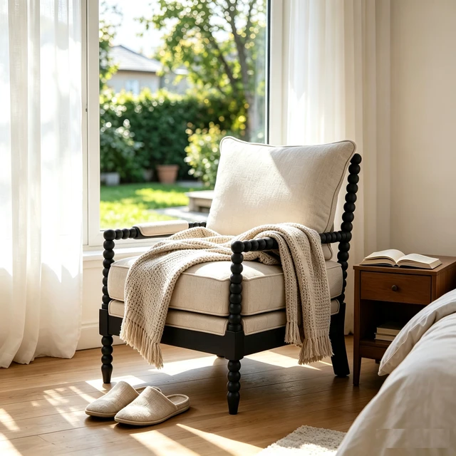 Alt view image 3 of 7 - Rubber Accent Chair, Upholstered Fabric Leisure Chair with High Resilience Sponge Living for Reading Nook Solid Wood