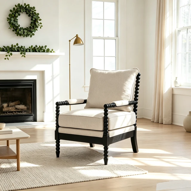 Alt view image 6 of 7 - Rubber Accent Chair, Upholstered Fabric Leisure Chair with High Resilience Sponge Living for Reading Nook Solid Wood