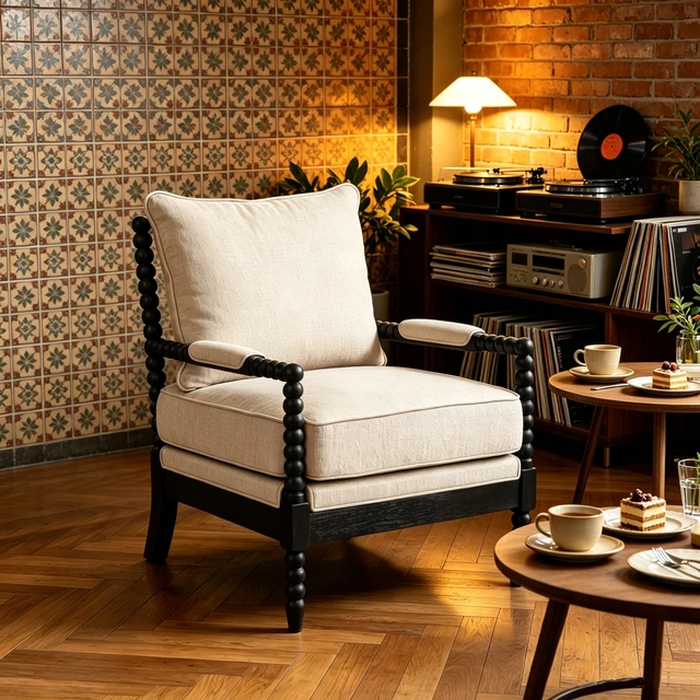 Alt view image 4 of 7 - Rubber Accent Chair, Upholstered Fabric Leisure Chair with High Resilience Sponge Living for Reading Nook Solid Wood