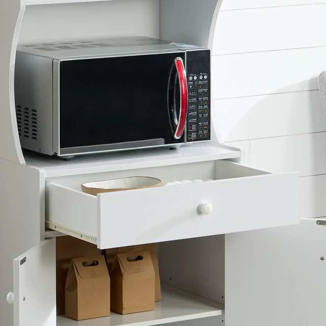 Alt view image 3 of 7 - Microwave Cabinet Station Pantry One Drawer Two Door Cabinet Six Shelves Cord Control Opening Color, White, Particle