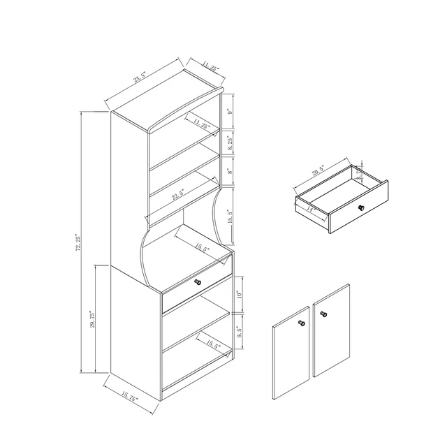 Alt view image 6 of 7 - Microwave Cabinet Station Pantry One Drawer Two Door Cabinet Six Shelves Cord Control Opening Color, White, Particle