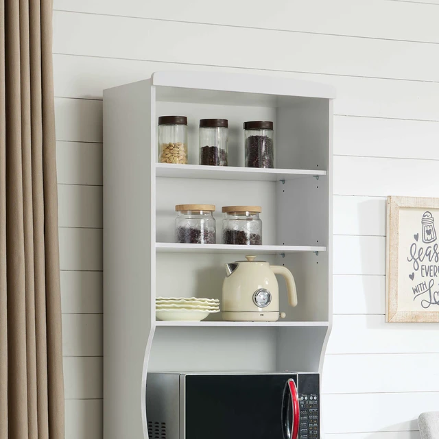 Alt view image 4 of 7 - Microwave Cabinet Station Pantry One Drawer Two Door Cabinet Six Shelves Cord Control Opening Color, White, Particle