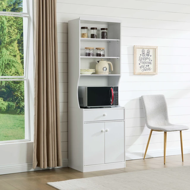Main image of Microwave Cabinet Station Pantry One Drawer Two Door Cabinet Six Shelves Cord Control Opening Color, White, Particle