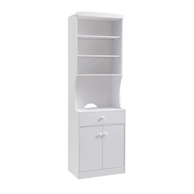 Alt view image 5 of 7 - Microwave Cabinet Station Pantry One Drawer Two Door Cabinet Six Shelves Cord Control Opening Color, White, Particle
