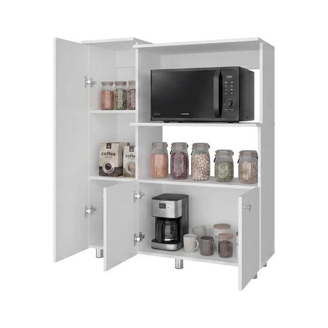 Alt view image 4 of 7 - Kitchen Pantry Cabinet with Microwave Storage and Shelves, White, Particle Board, Servers Sideboards Buffets