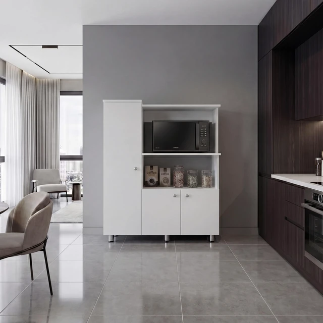 Main image of Kitchen Pantry Cabinet with Microwave Storage and Shelves, White, Particle Board, Servers Sideboards Buffets