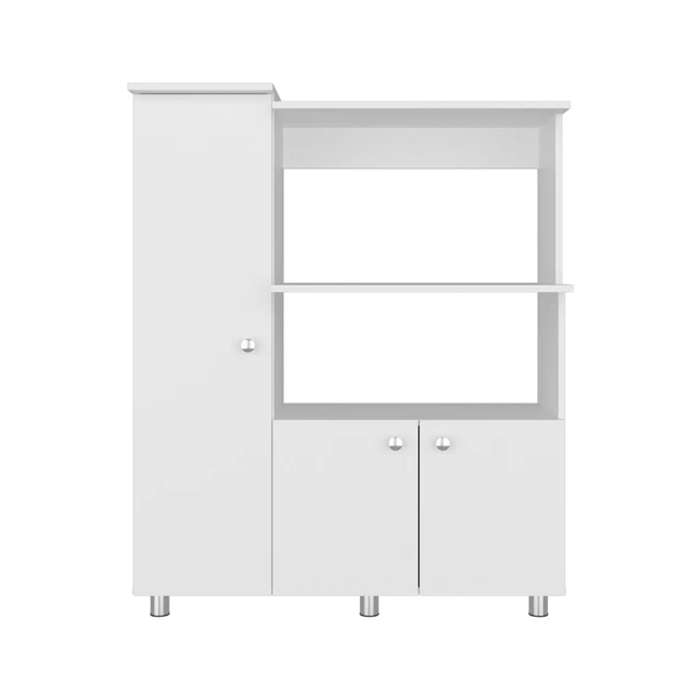 Alt view image 5 of 7 - Kitchen Pantry Cabinet with Microwave Storage and Shelves, White, Particle Board, Servers Sideboards Buffets