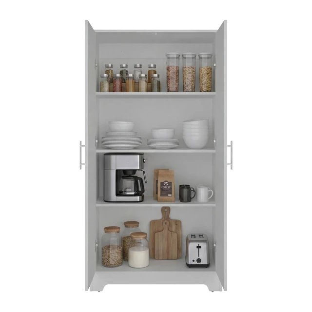 Alt view image 6 of 7 - Tall Pantry Cabinet with Two Doors, Fixed Shelves Kitchen Storage Organizer Freestanding Food Storage Solution, White