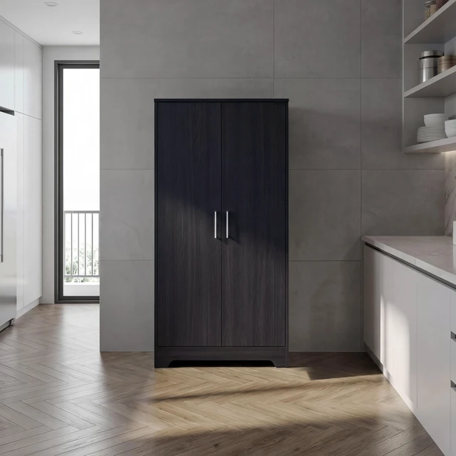 Main image of Tall Pantry Cabinet with Two Doors, Fixed Shelves Kitchen Storage Organizer Freestanding Food Storage Solution, Wenge