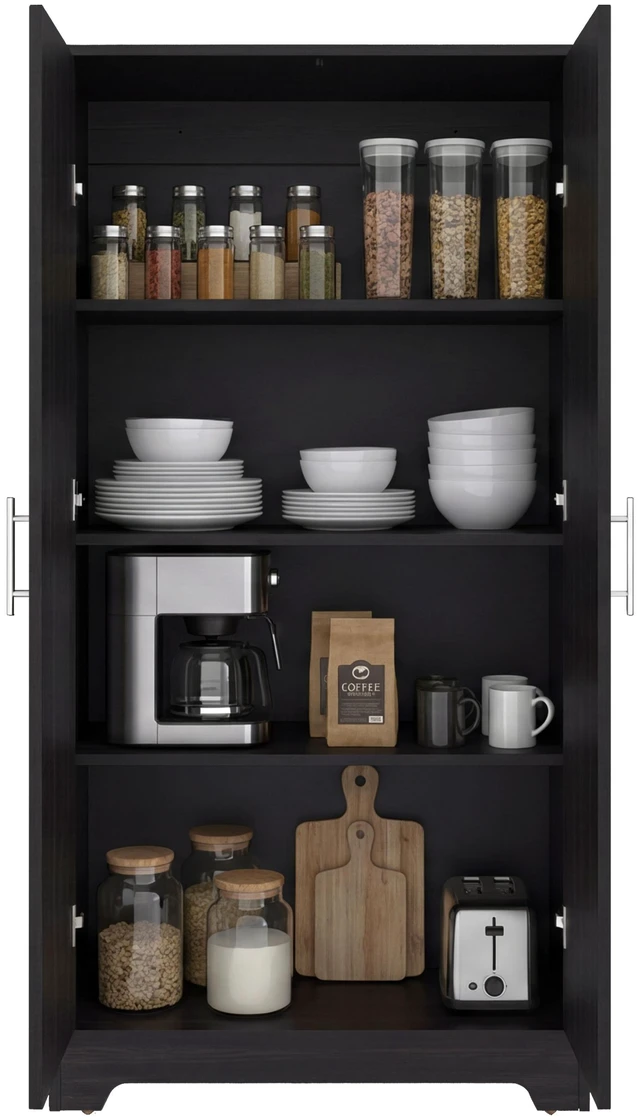 Alt view image 7 of 7 - Tall Pantry Cabinet with Two Doors, Fixed Shelves Kitchen Storage Organizer Freestanding Food Storage Solution, Wenge