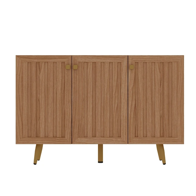 Alt view image 7 of 7 - 46.9 Inch Fluted 3 Door Sideboard Buffet Cabinet with 3 Shelves, Oak, Particle Board and MDF, Servers Sideboards
