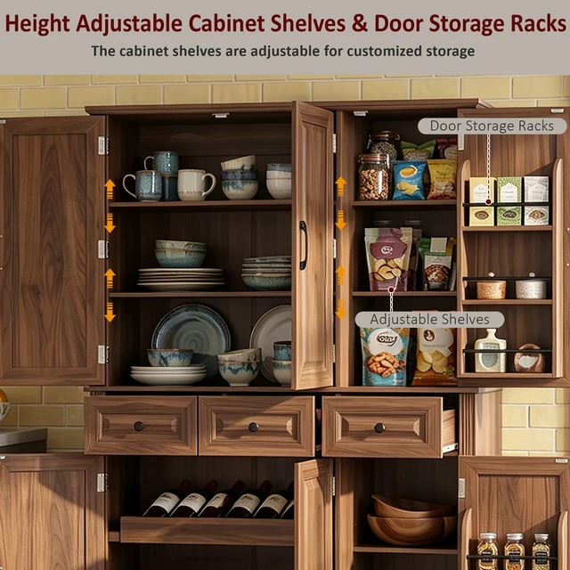 Alt view image 7 of 7 - 72 Inch Tall Kitchen Pantry Cabinet with Pull Out Tray, Embossed Texture Storage Cabinet with 6 Door Racks Freestanding