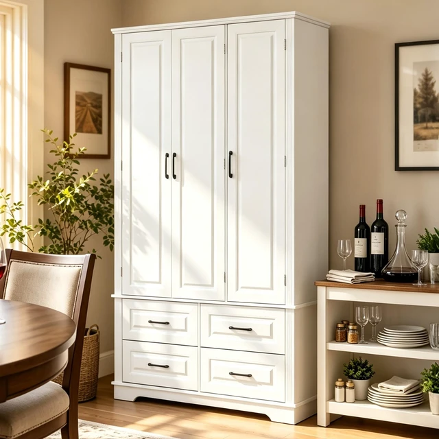 Main image of 72 Inch Kitchen Pantry Cabinet with Pull Out Tray, Embossed Wood Grain Storage Cabinet with 5 Door Racks Freestanding