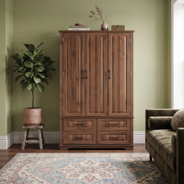 Alt view image 2 of 7 - 72 Inch Kitchen Pantry Cabinet with Pull Out Tray, Embossed Wood Grain Storage Cabinet with 5 Door Racks Freestanding
