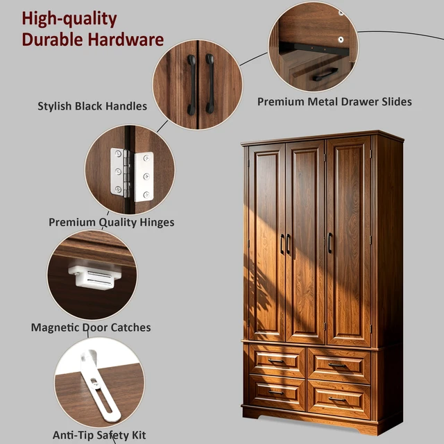 Alt view image 7 of 7 - 72 Inch Kitchen Pantry Cabinet with Pull Out Tray, Embossed Wood Grain Storage Cabinet with 5 Door Racks Freestanding