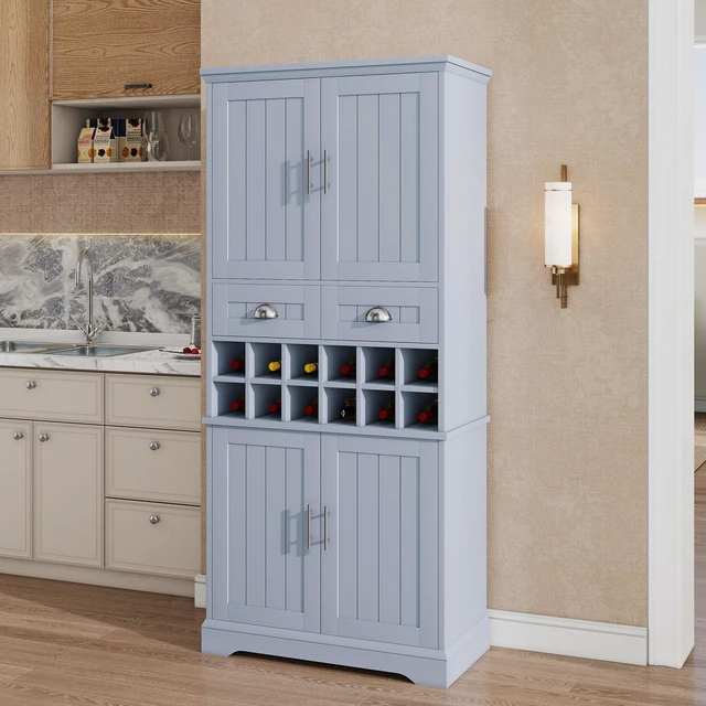 Main image of 70.9 Inch Tall Wine Storage Cabinet, Removable 12 Bottle Wine Rack Spacious Drawers 4 Door Shelves Adjustable Shelves