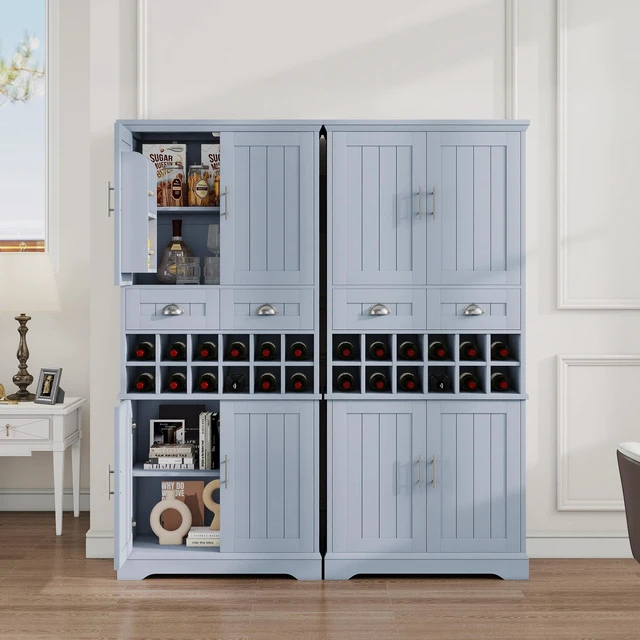 Alt view image 4 of 7 - 70.9 Inch Tall Wine Storage Cabinet, Removable 12 Bottle Wine Rack Spacious Drawers 4 Door Shelves Adjustable Shelves