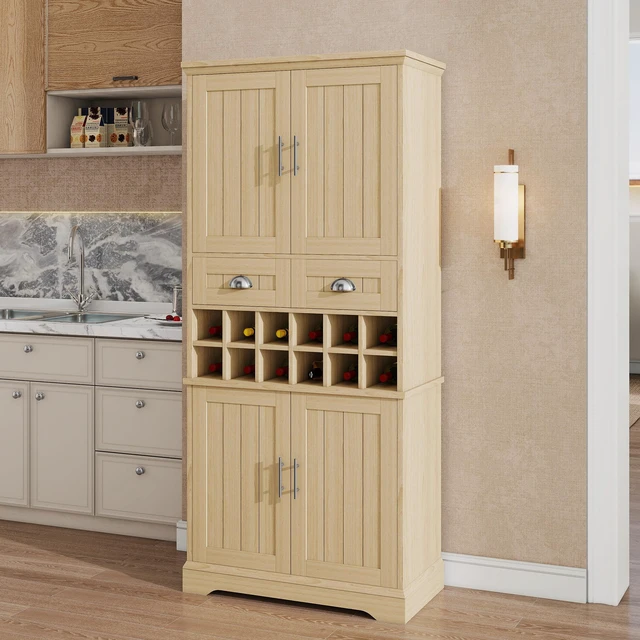 Main image of 70.9 Inch Tall Wine Storage Cabinet, Removable 12 Bottle Wine Rack Spacious Drawers 4 Door Shelves Adjustable Shelves